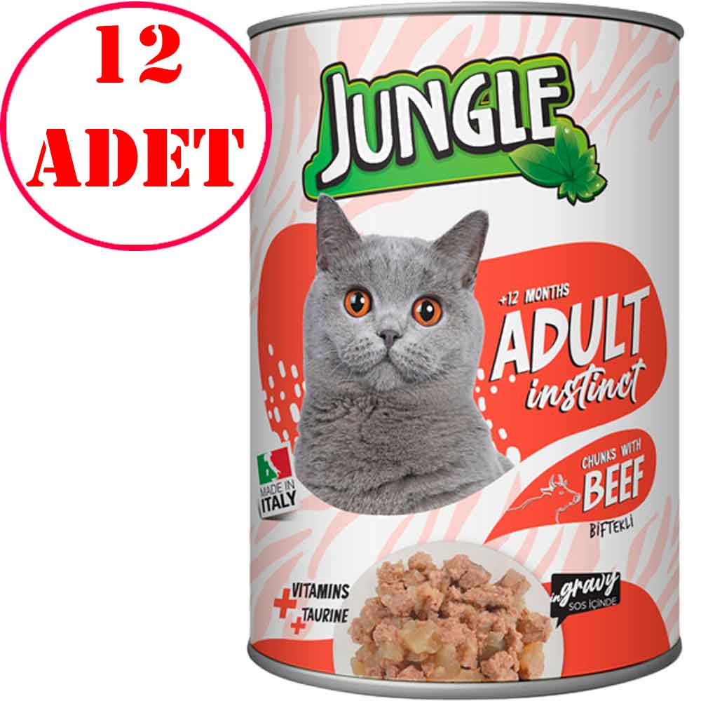 Jungle Kedi Konservesi Biftekli 415 GR 12 AD